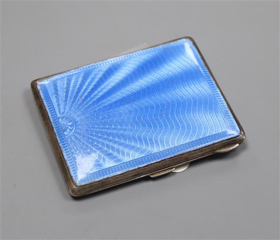 A Birks sterling and blue enamel cigarette case, 87mm.